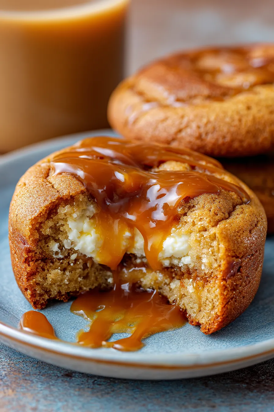 Caramel Cheesecake Stuffed Cookies plated