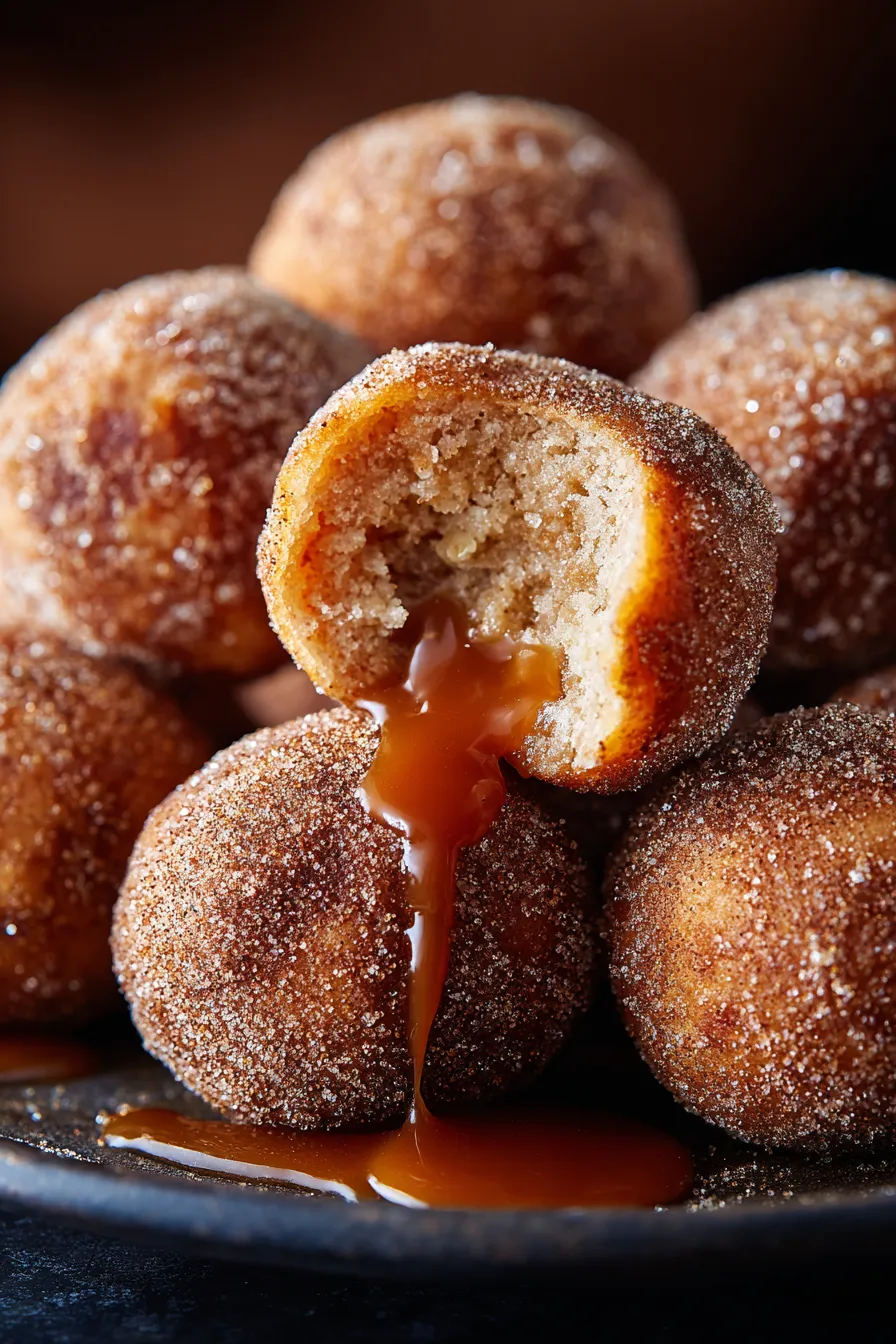 Caramel Cinnamon Sugar Donut Holes-pile-overhead
