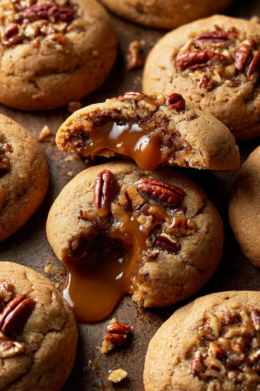 Caramel Maple Pecan Cookies-stack-soft-focus