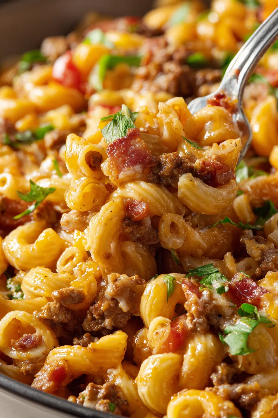 cheeseburger pasta overhead shot