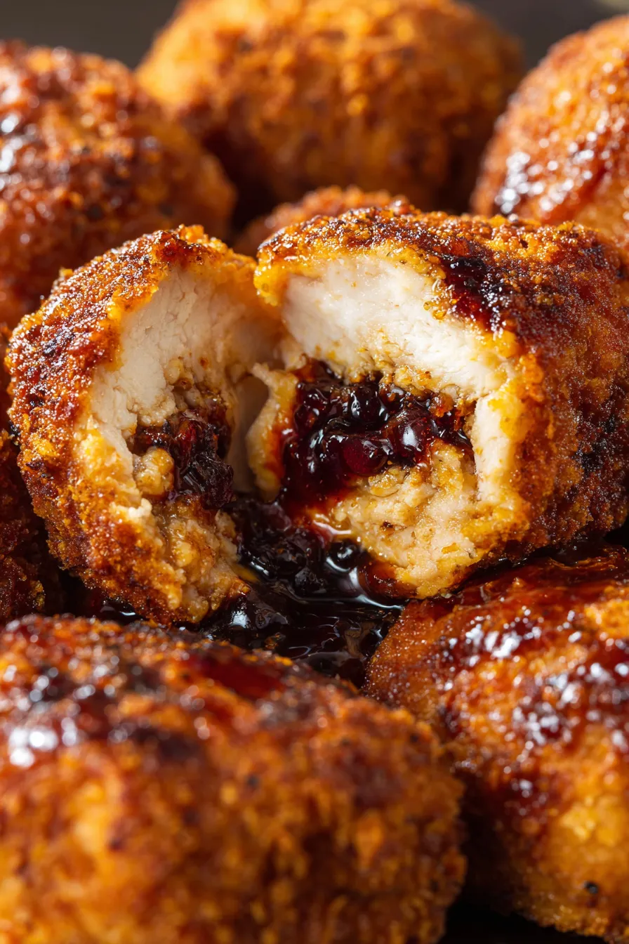 Chicken poppers with dipping sauce on platter