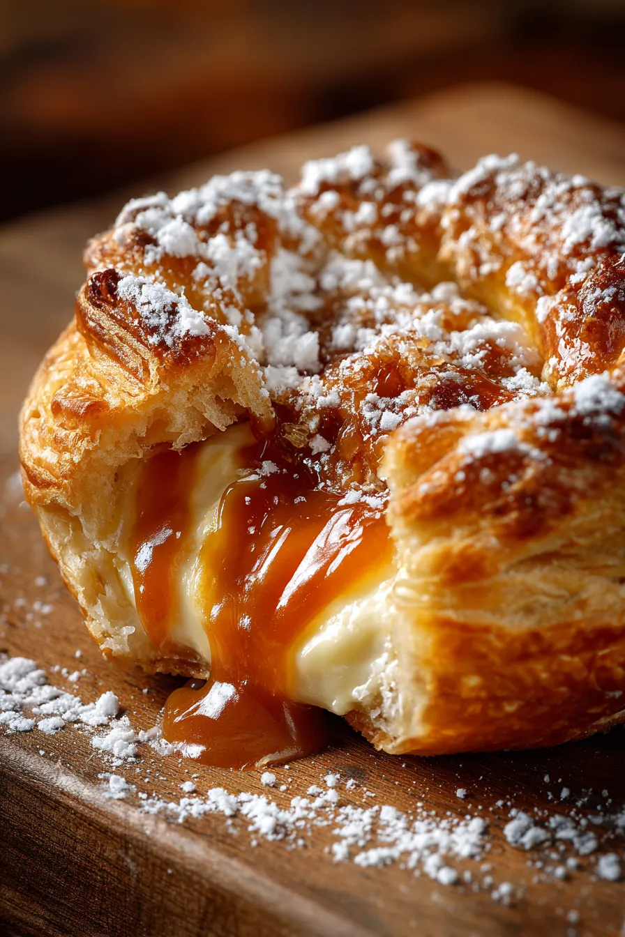 Danish with caramel glaze overhead shot