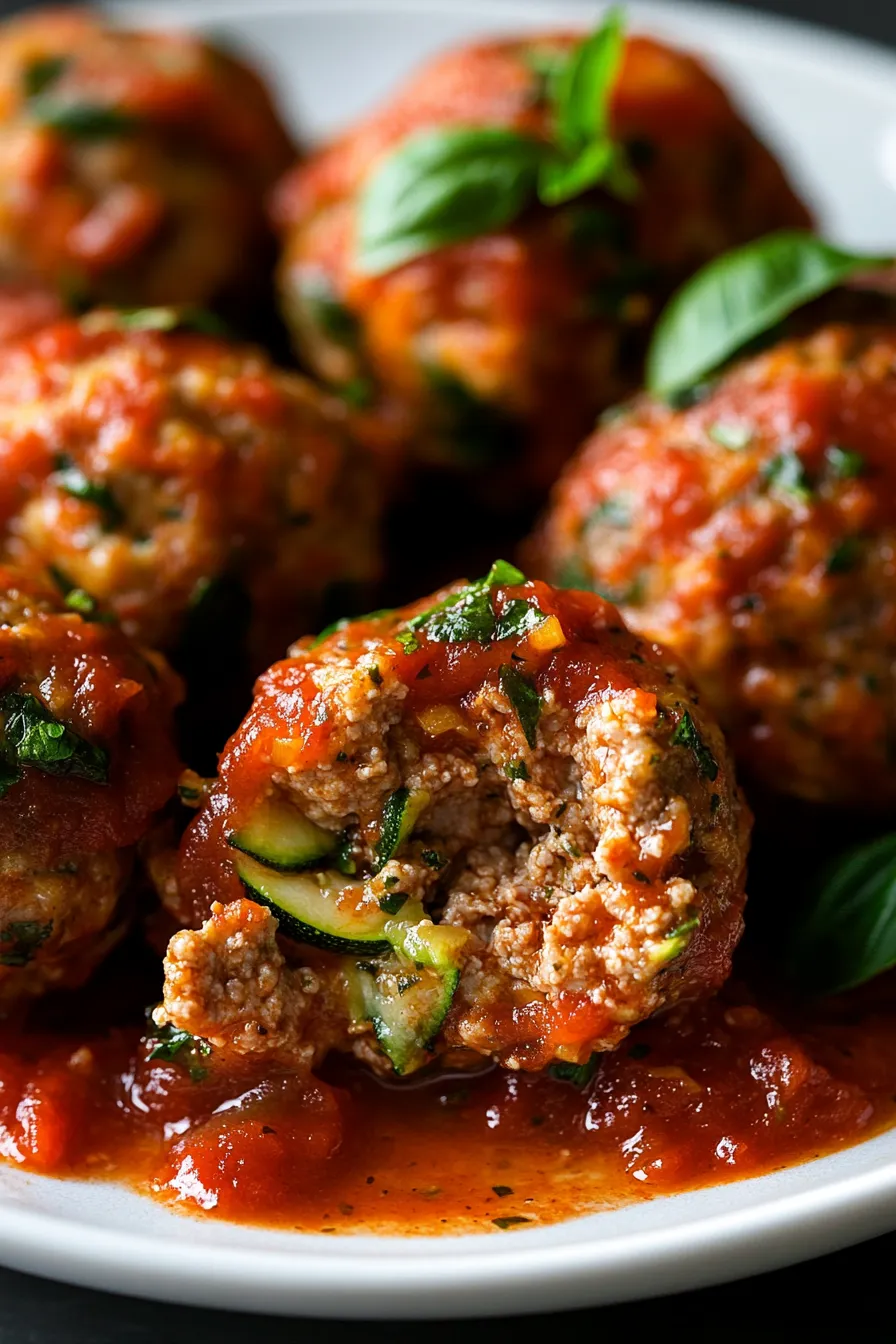 Baked Meatballs with Zucchini & Herbs-closeup-texture