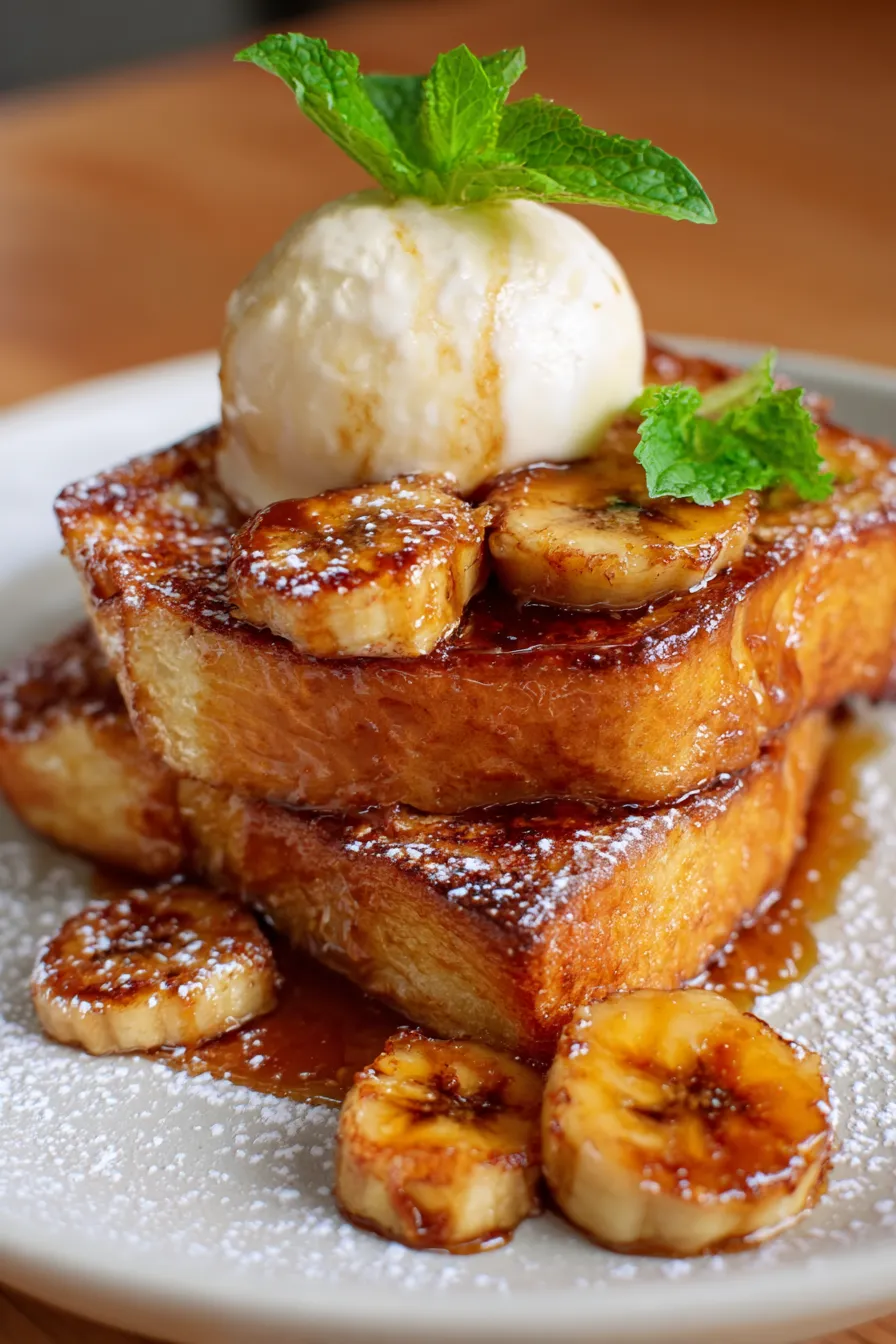 Banana Foster French Toast-closeup-syrup