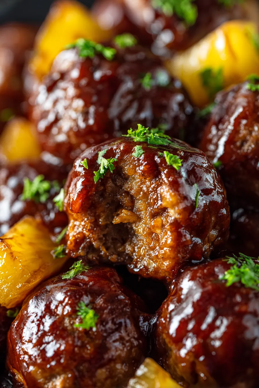 BBQ Pineapple Meatballs slow cooker overhead