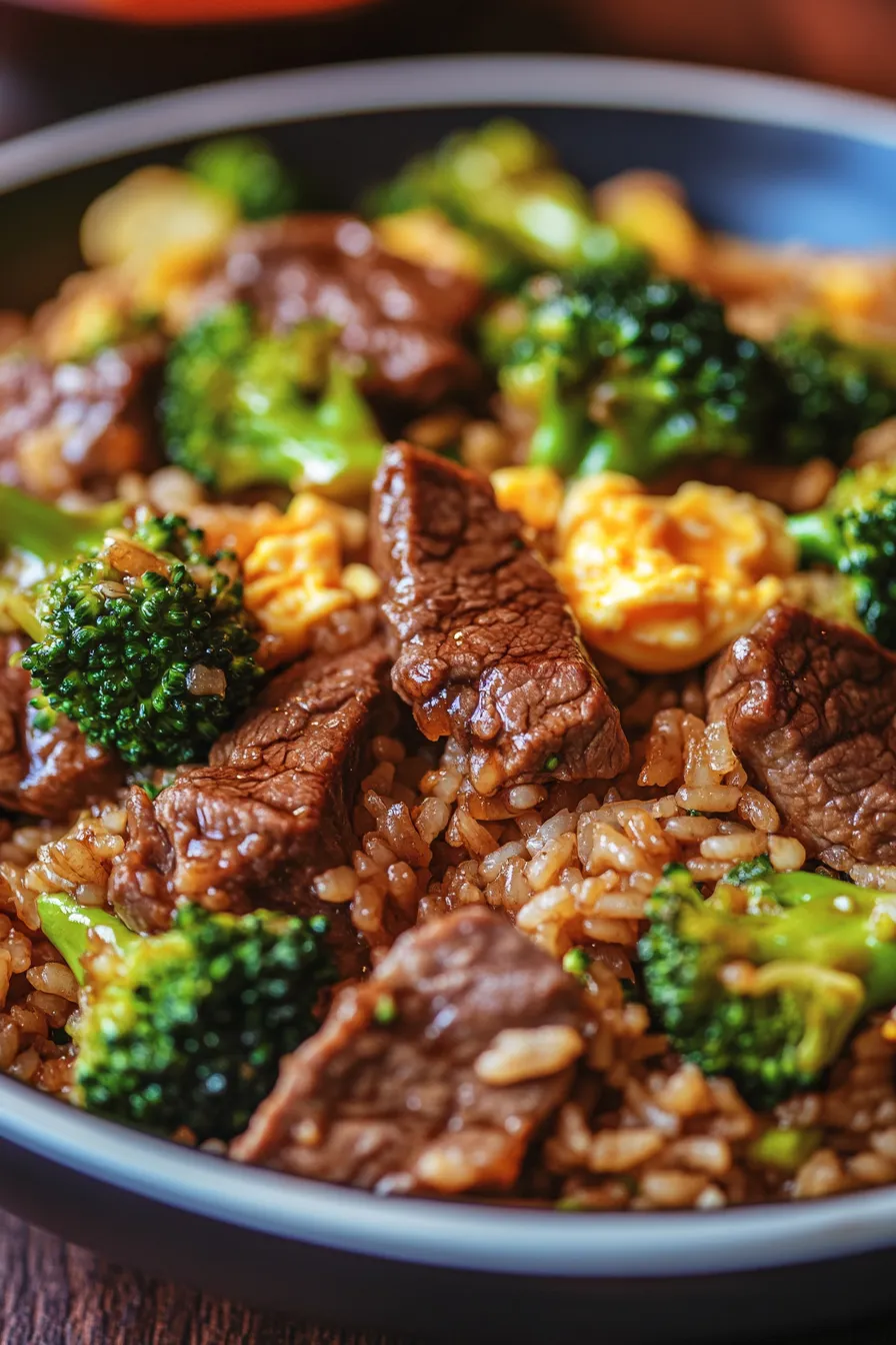 Beef & Broccoli Fried Rice-close-up-texture