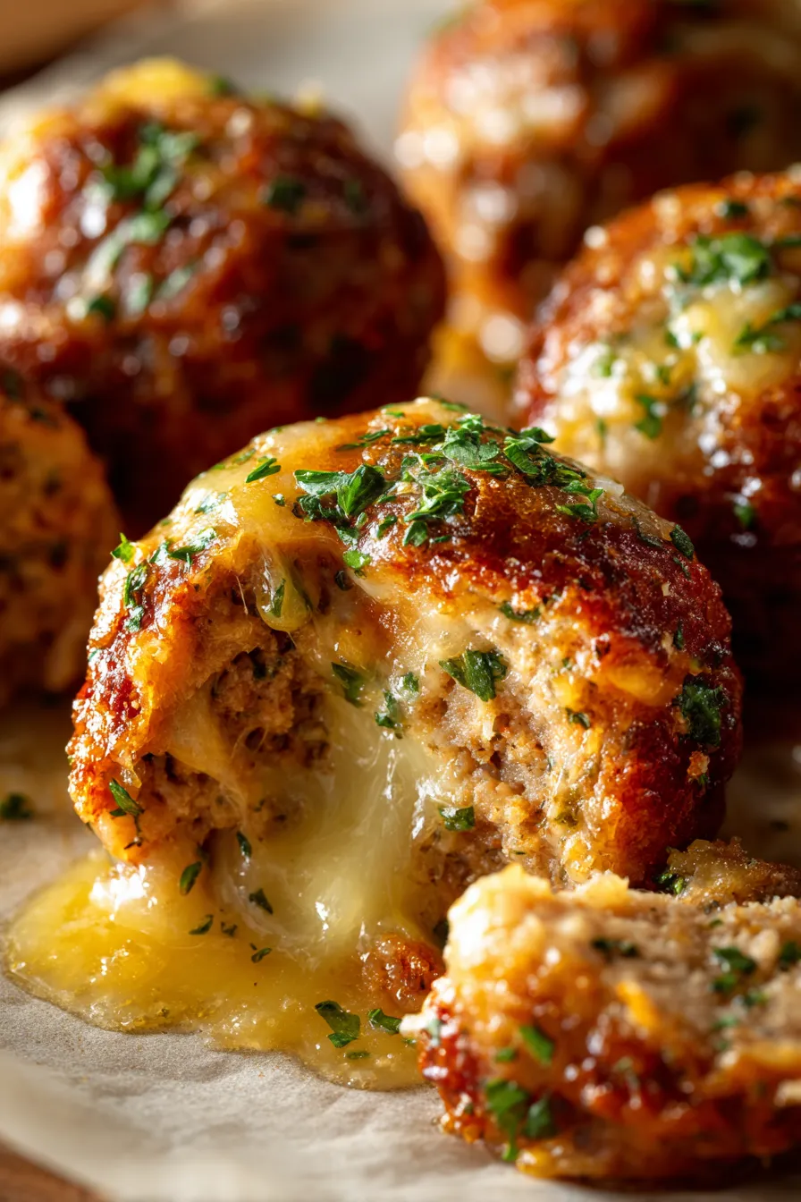 Cheddar Garlic Meatballs oven dish