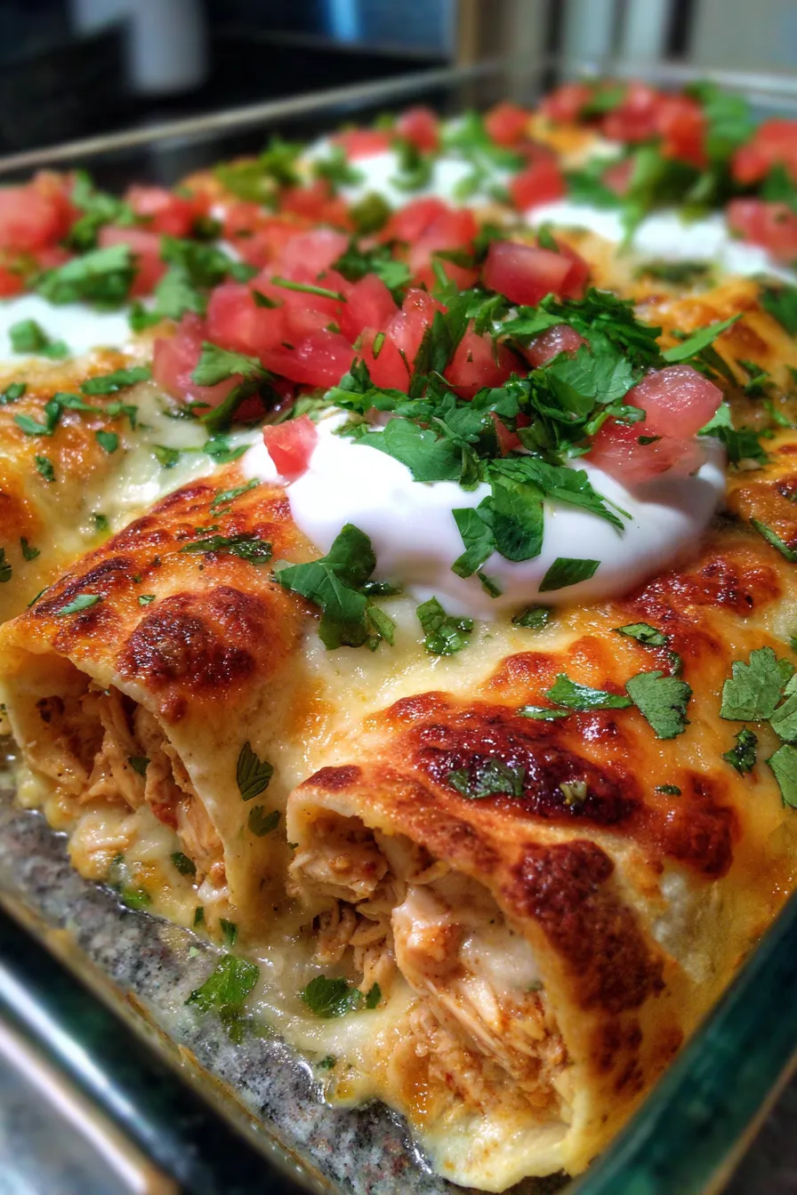 Cheesy baked chicken casserole closeup