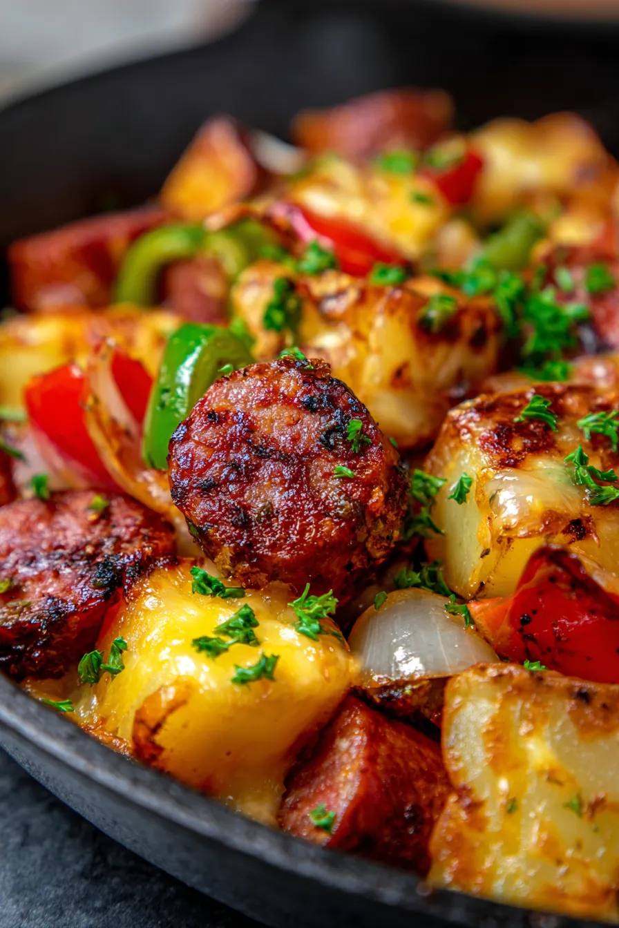 Cheesy Ranch Potatoes Smoked Sausage Skillet - serving portion