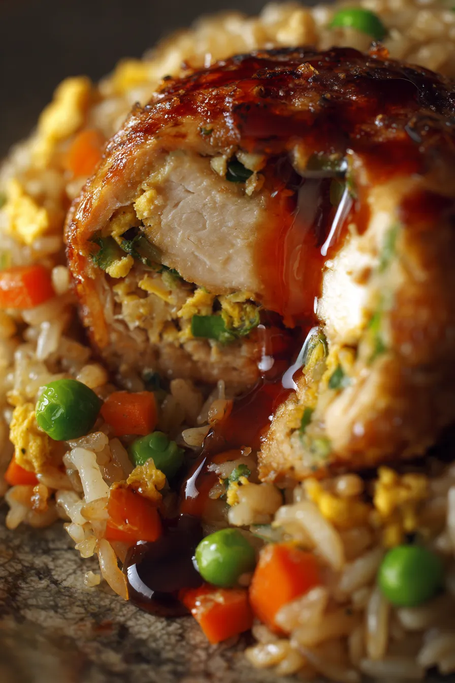 Chicken fried rice bowl close up