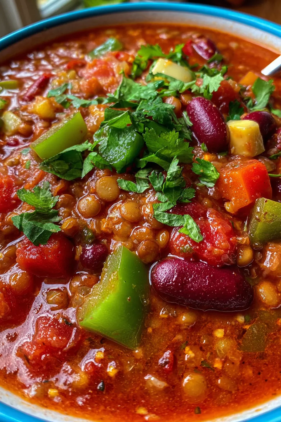 Chili with Lentils & Vegetables-garnish-overhead