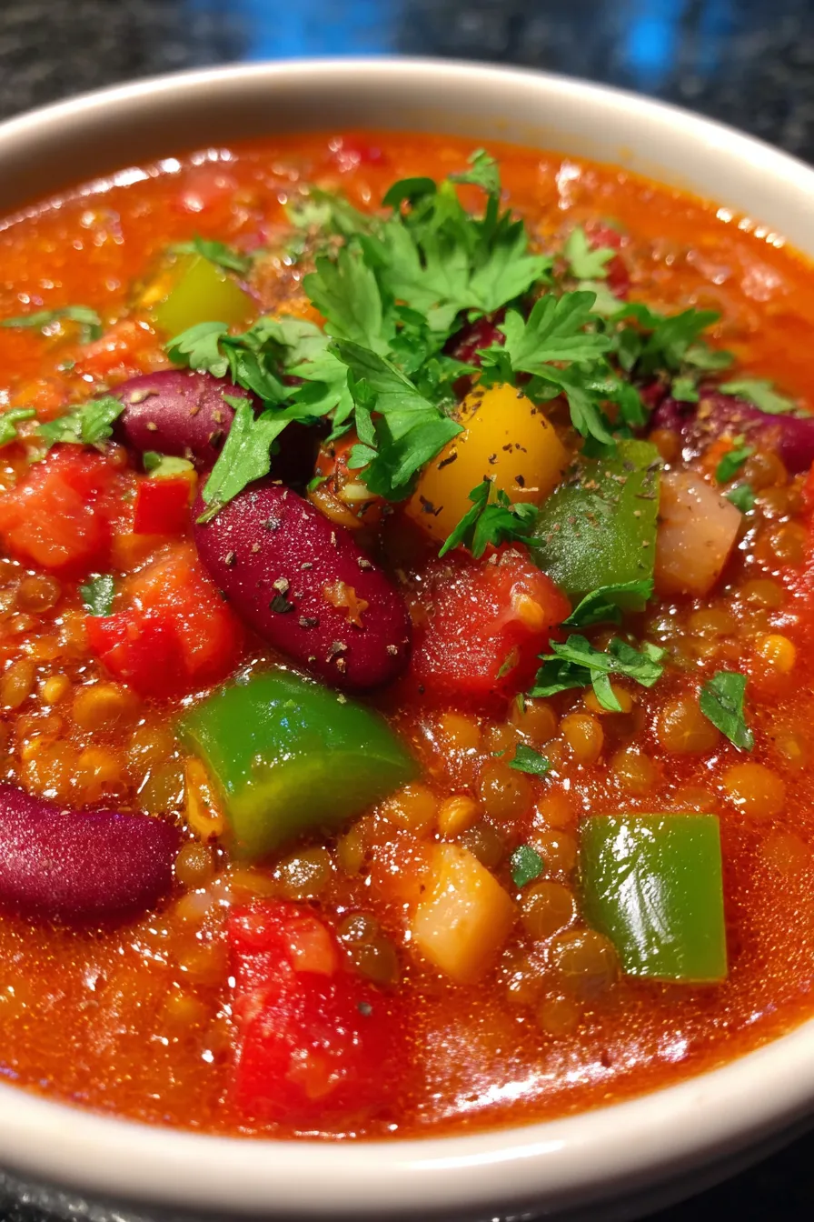 Chili with Lentils & Vegetables-simmering-pot