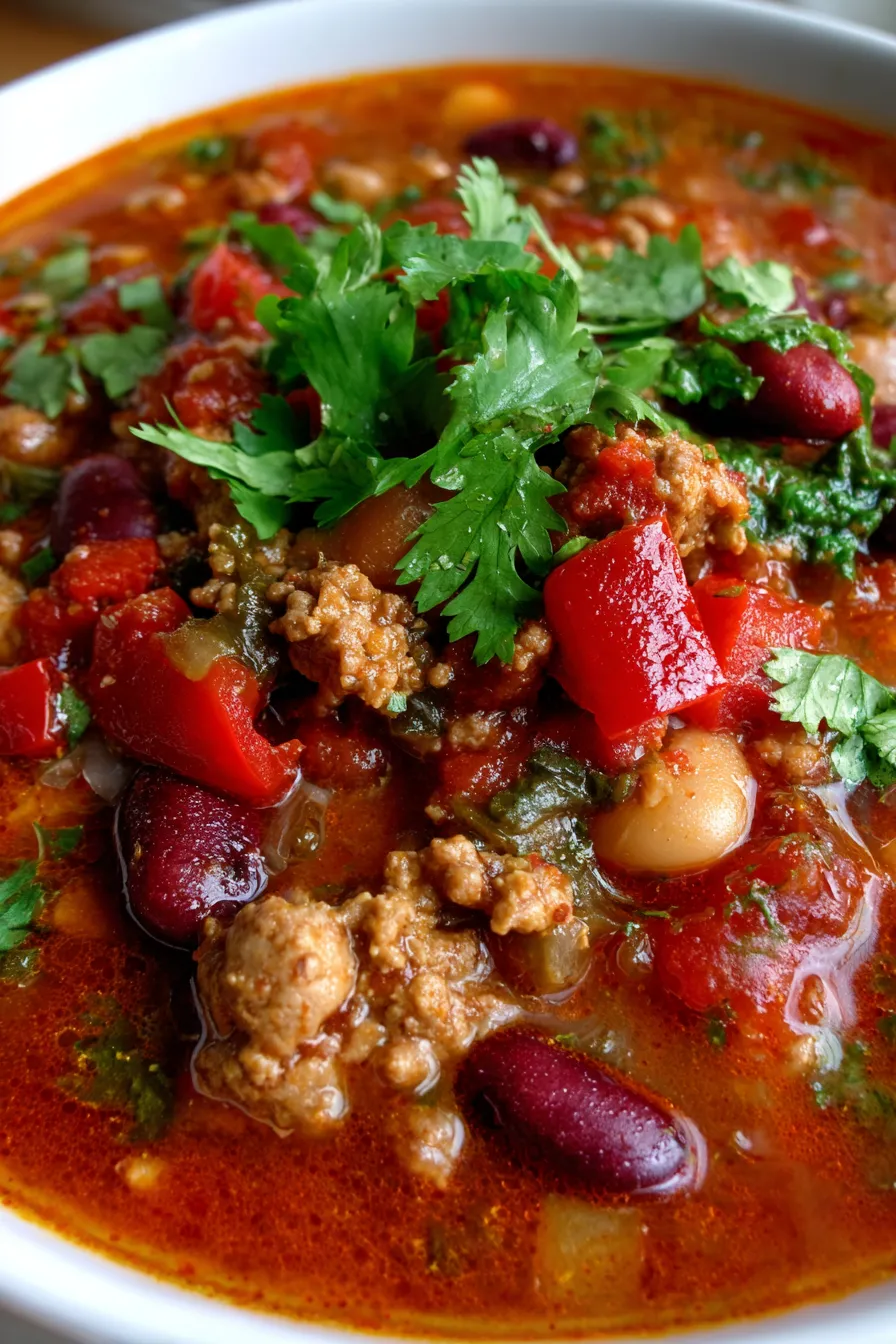 Chili with Roasted Red Peppers-serving-spoon