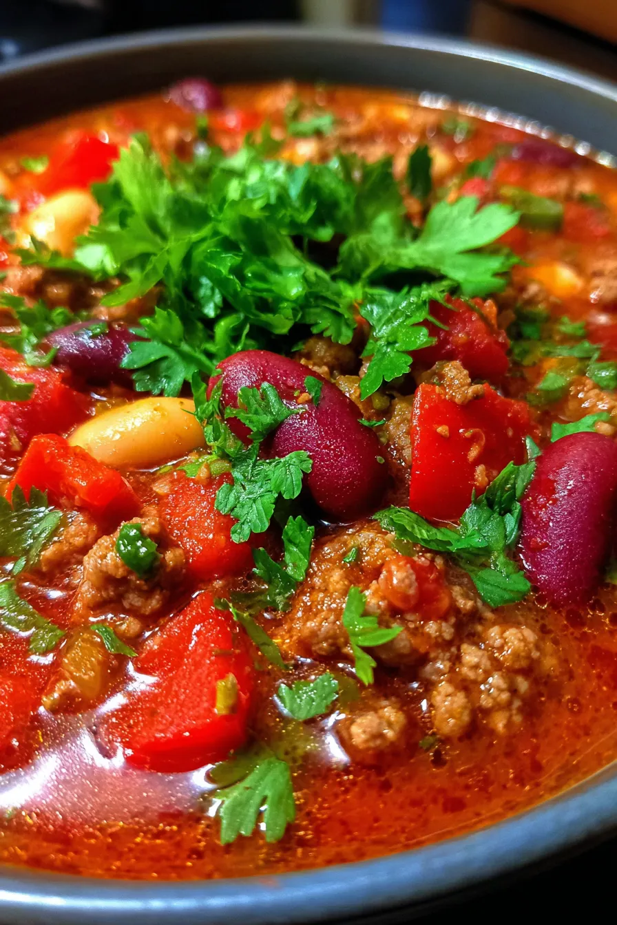 Chili with Roasted Red Peppers-texture-closeup
