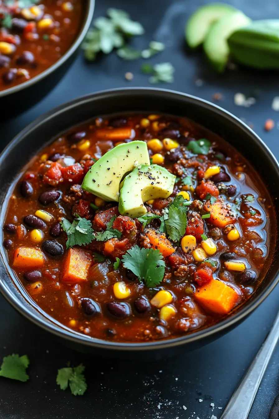 chili with sweet potatoes and black beans-garnish-fresh