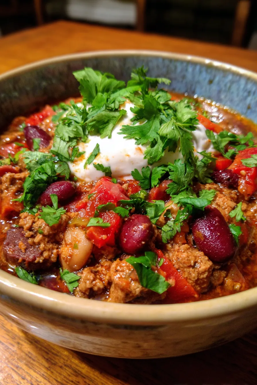 Chipotle Chocolate Chili - rich texture - closeup