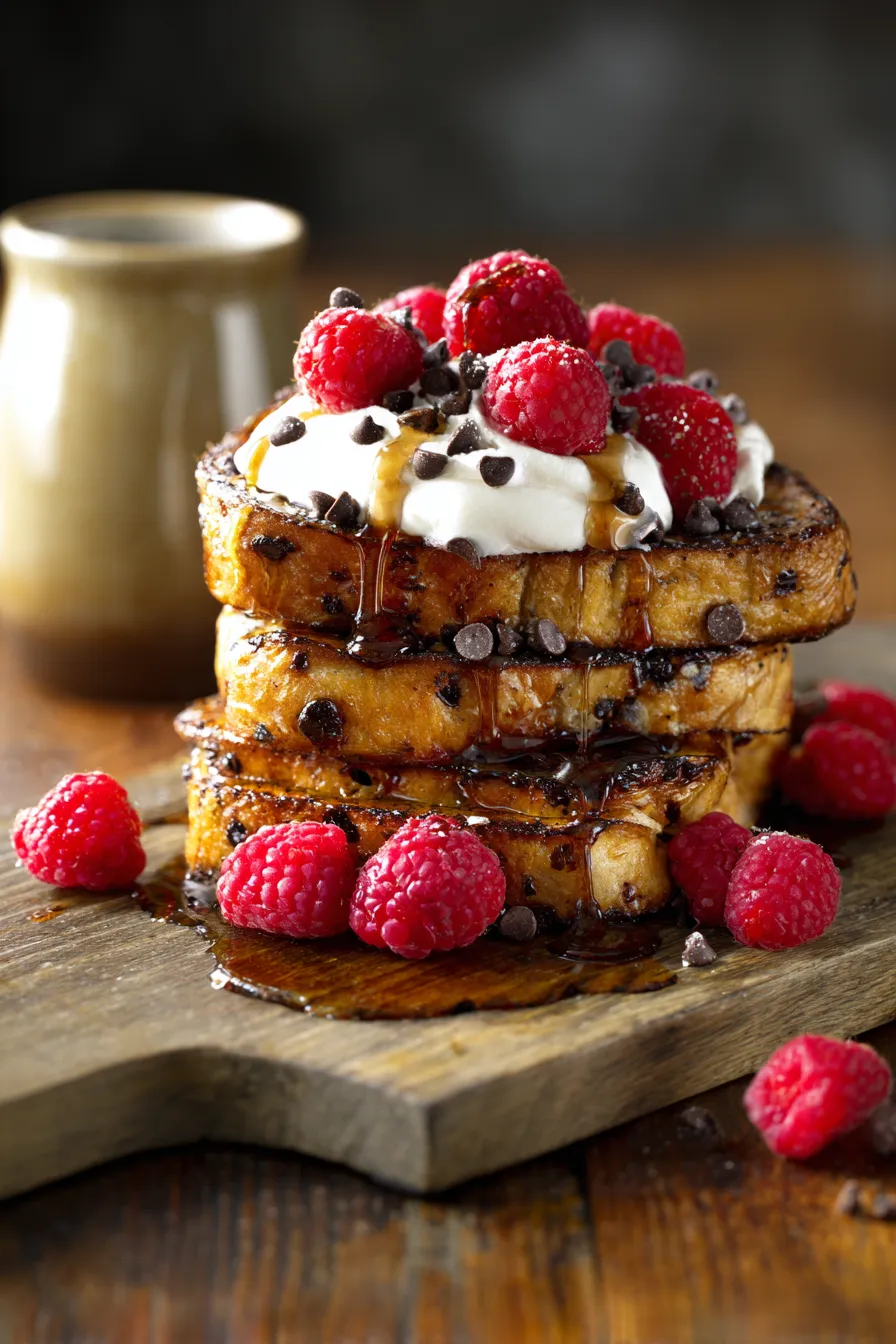 Chocolate Chip French Toast-closeup-texture-syrup-drizzle