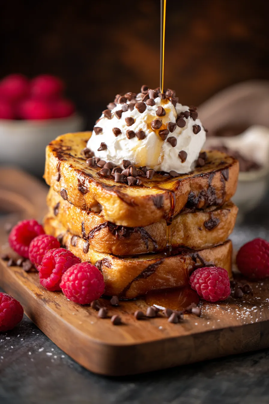 Chocolate Chip French Toast-stack-berries-garnish