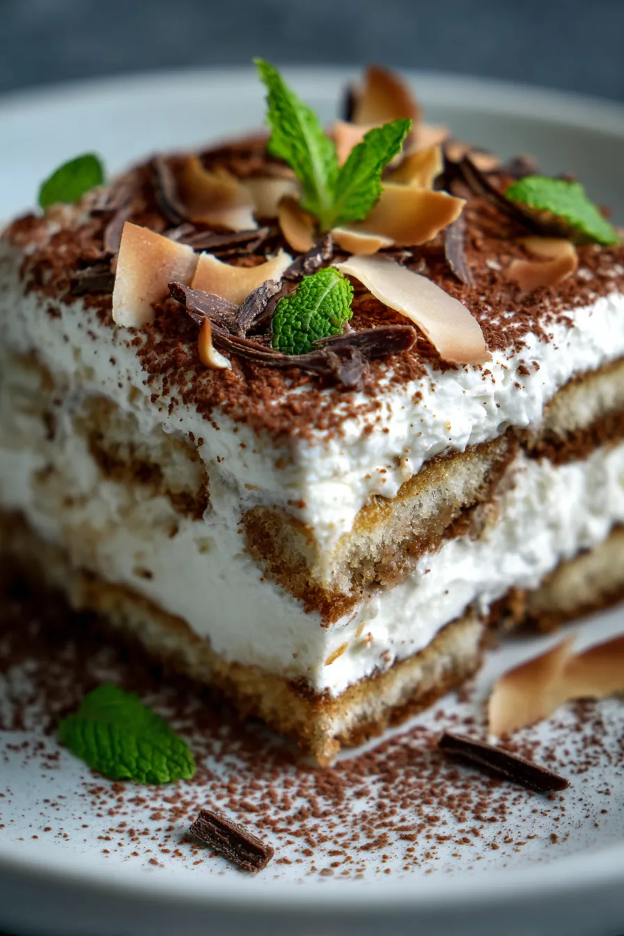Coconut Cream Tiramisu-sliced-serving