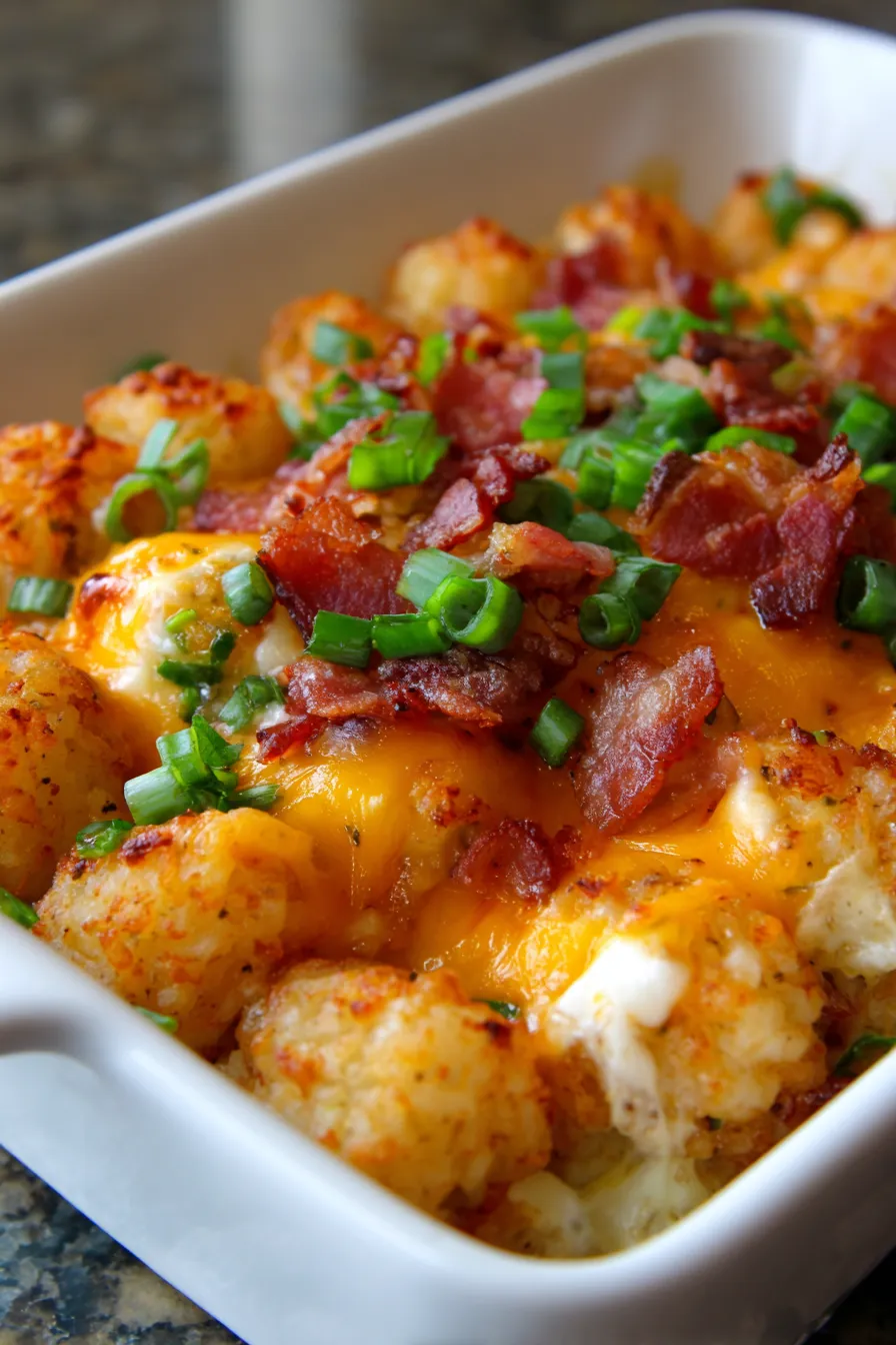 Cracked Out Chicken Tater Tot Casserole-serving-sideview