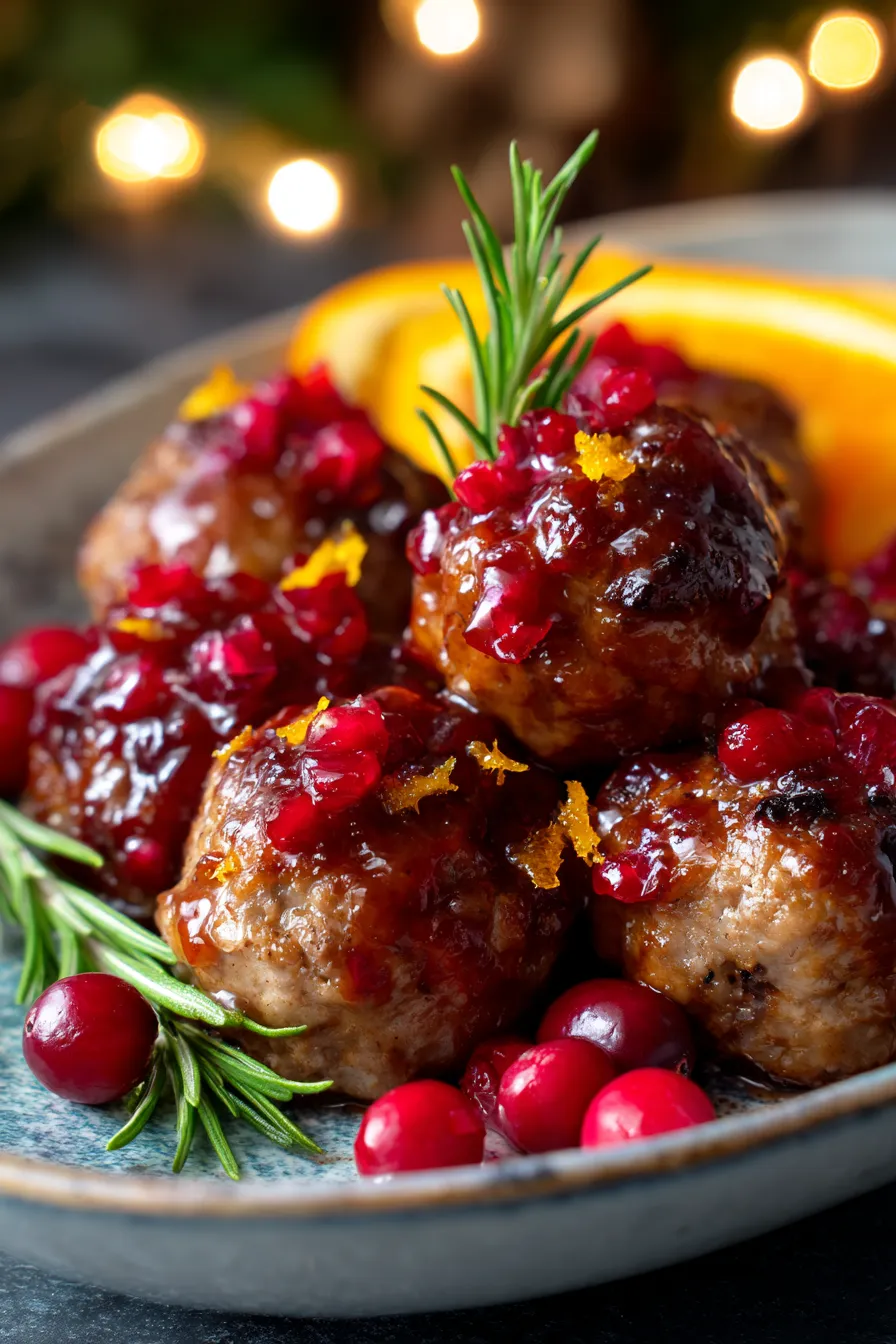 Cranberry Orange Glazed Meatballs - close up - texture