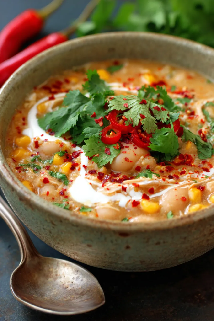 creamy chicken chili close-up