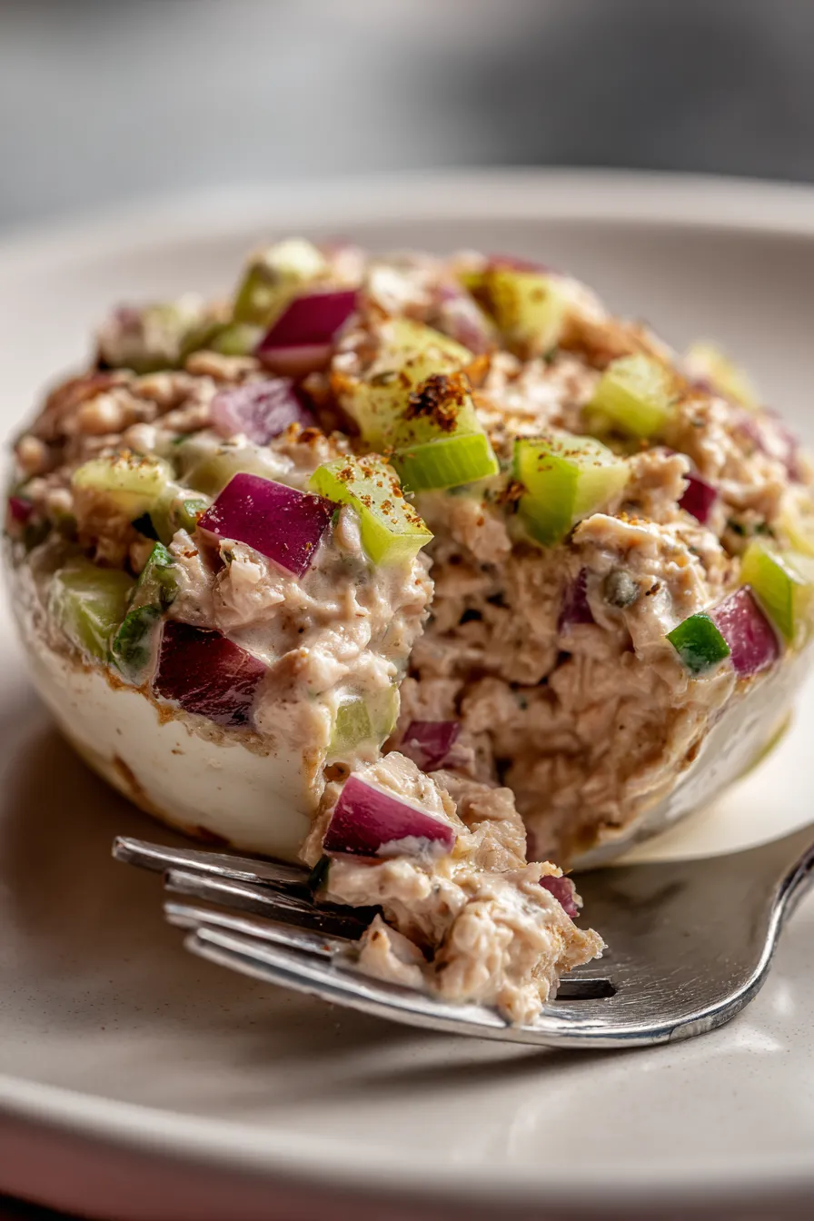 creamy tuna salad texture shot