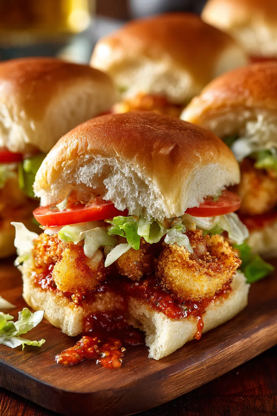 Crispy Shrimp Po’Boy Sliders platter with sides