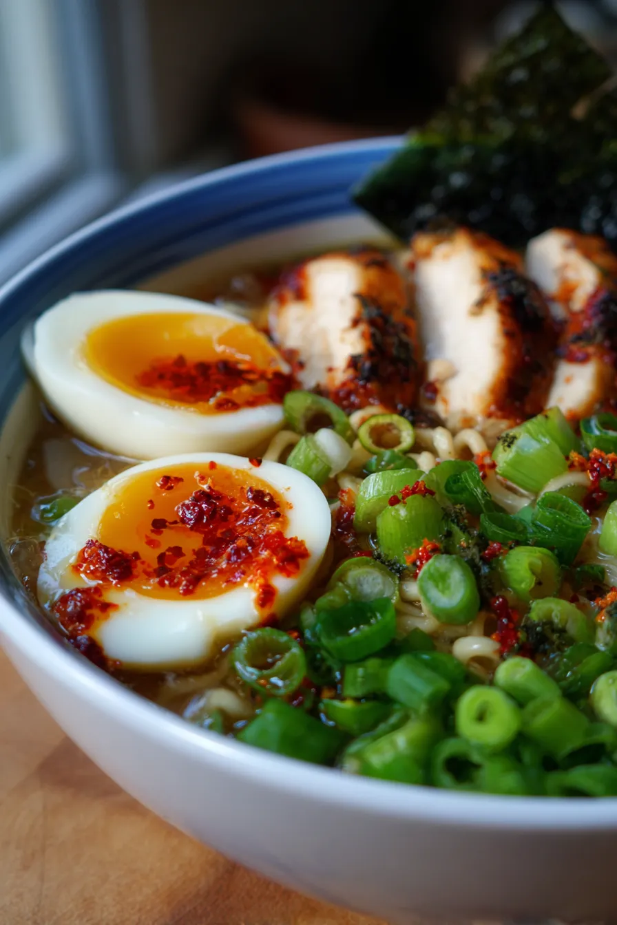 Easy Chicken Ramen for a Simple Weeknight Dinner-garnished-closeup