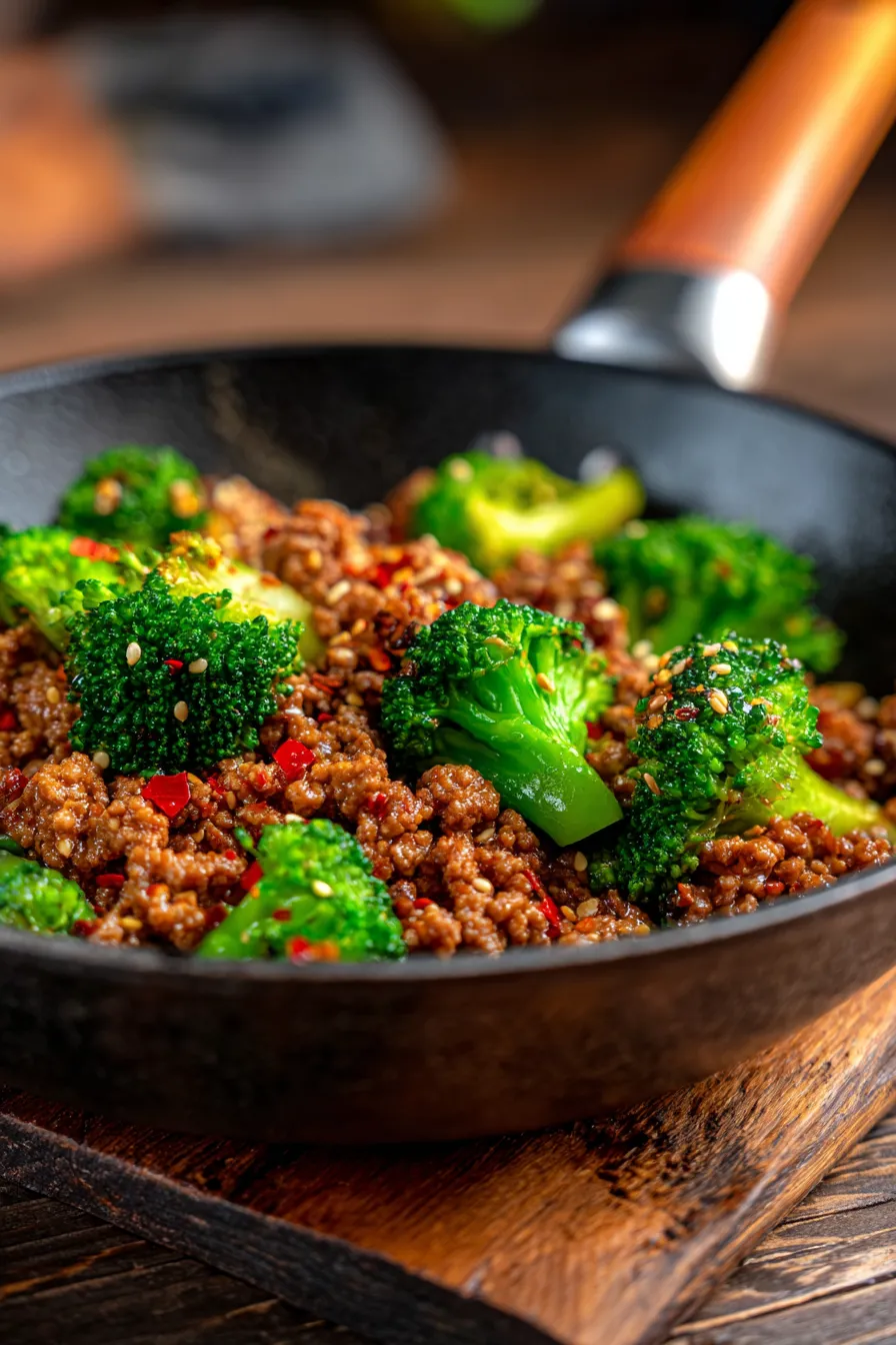 Easy Ground Beef and Broccoli Skillet-closeup-texture