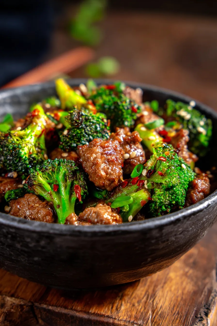 Easy Ground Beef and Broccoli Skillet-serving-dinner