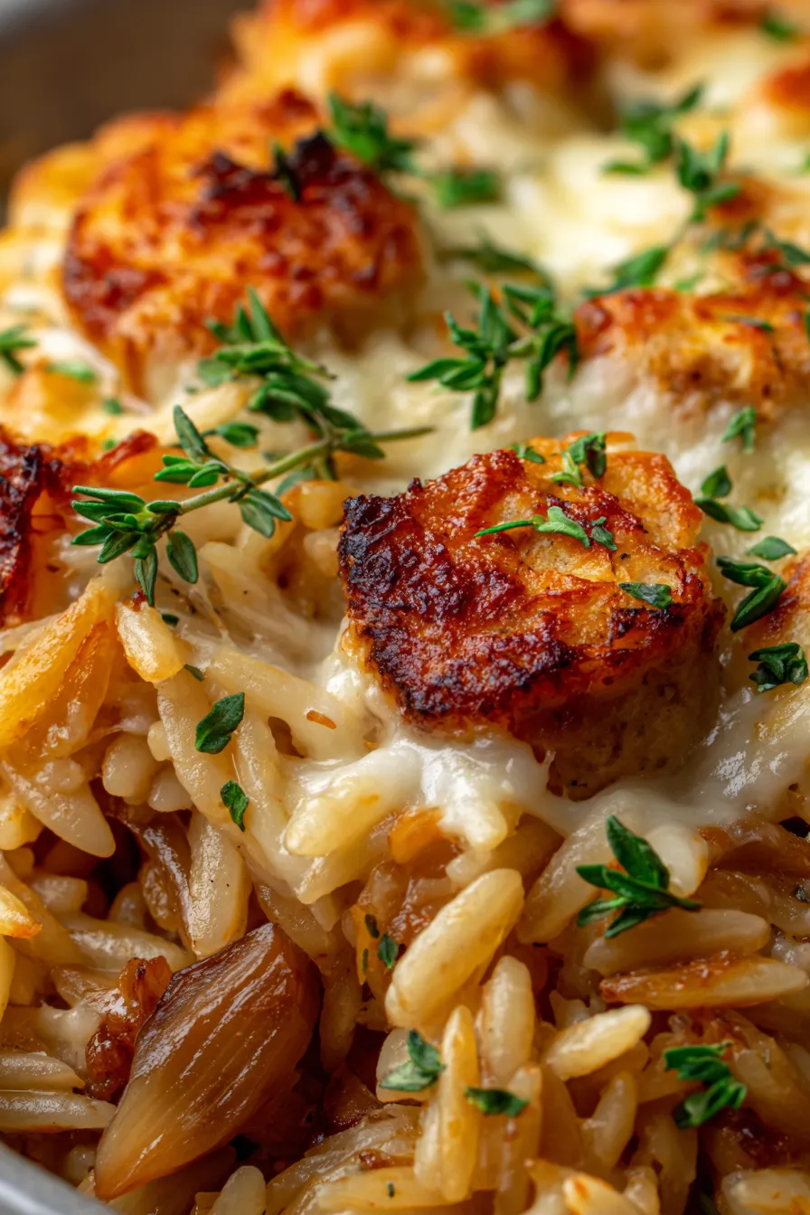 French Onion Chicken Orzo Casserole-ingredients-pre-bake