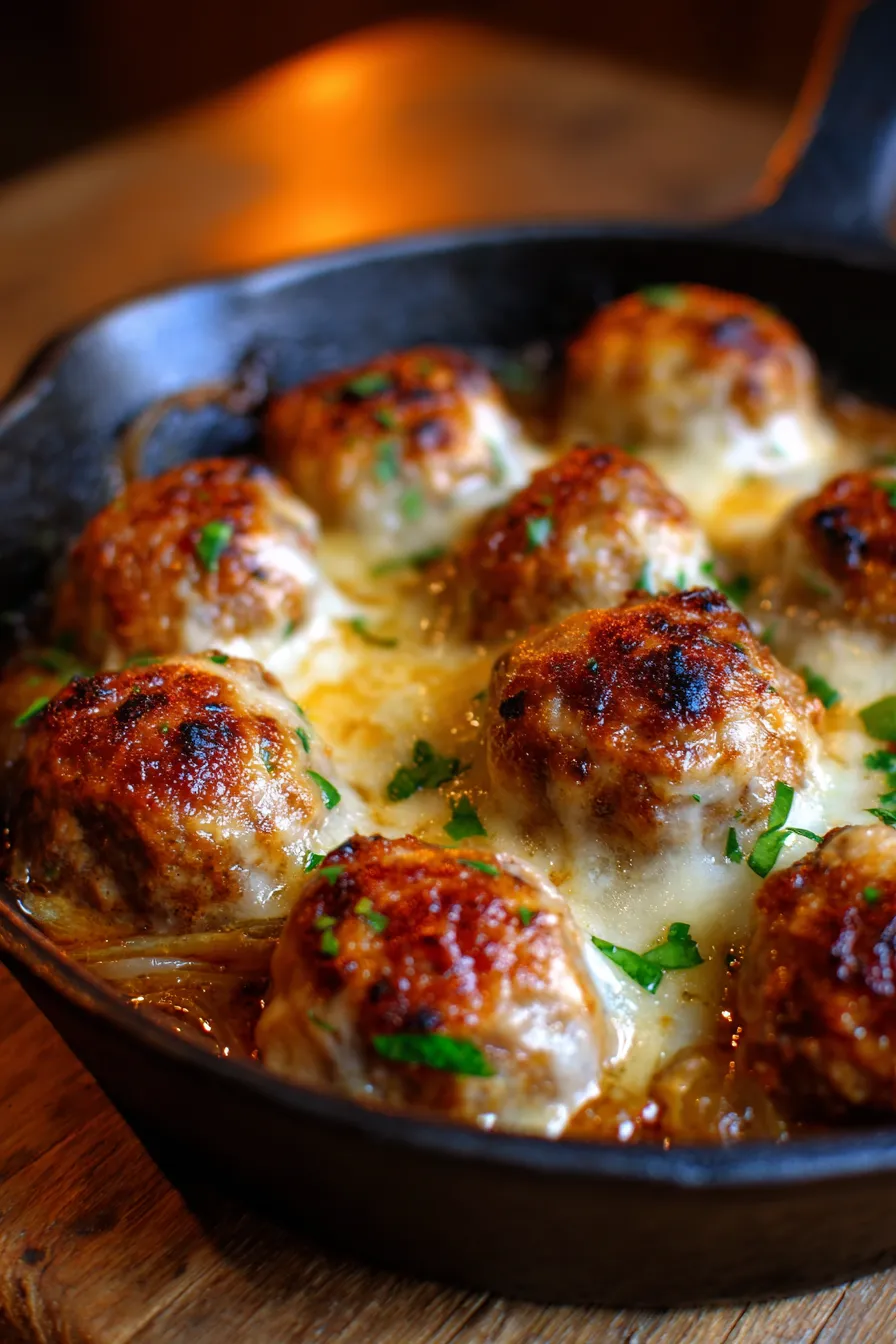 French Onion Meatballs in Savory Beefy Sauce-serving-suggestion-mashed-potatoes