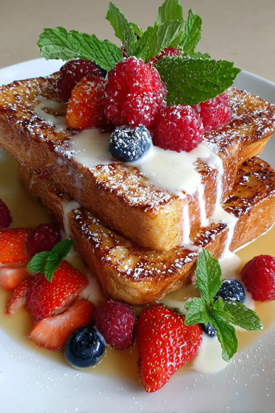 French Toast with Coconut Cream Sauce-plating-drizzle-garnish