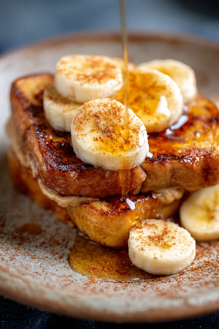 French Toast with Peanut Butter & Banana-closeup-texture