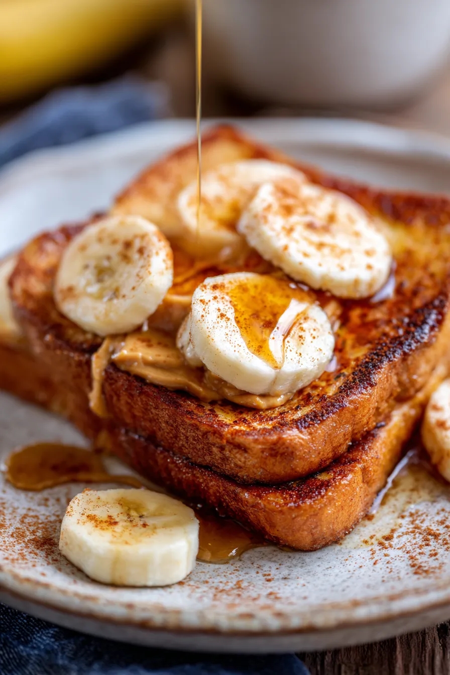 French Toast with Peanut Butter & Banana-stack-syrup