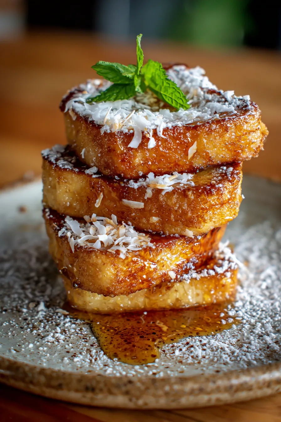 French Toast with Pineapple & Toasted Coconut-texture-closeup