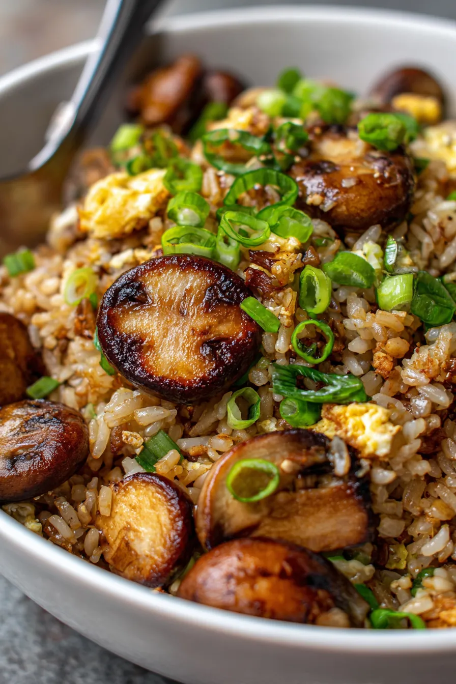 Garlic Mushroom Fried Rice-texture-closeup