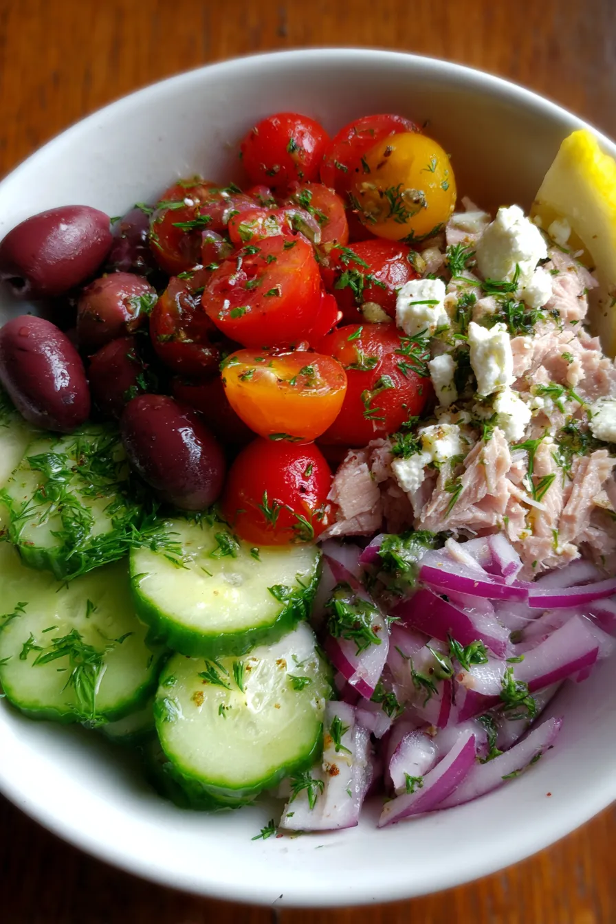 Greek-Style Tuna Salad Bowl-fresh-ingredients-closeup