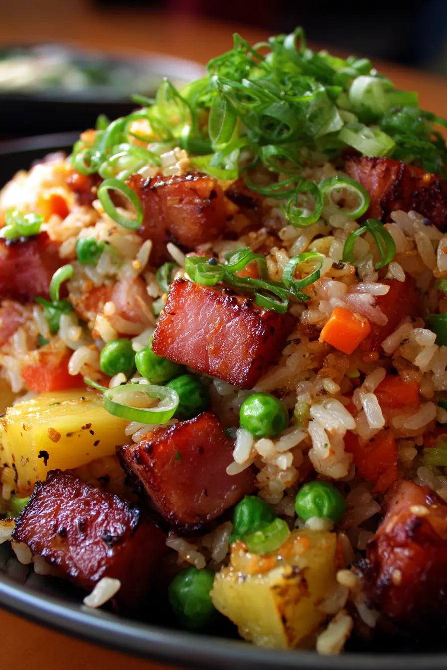 Ham and Pineapple Fried Rice - wok cooking - action shot
