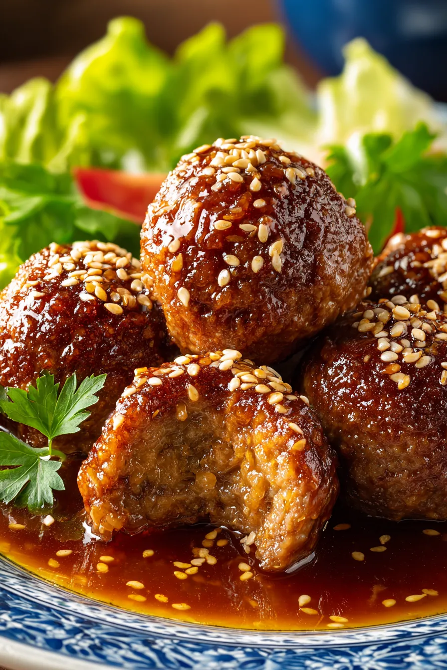 Honey Garlic Meatballs with Sesame Seeds-serving-overhead
