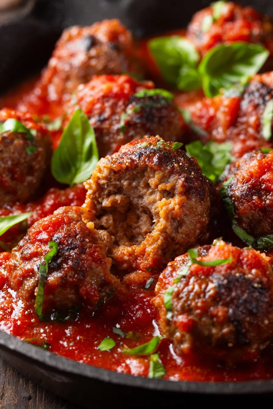 Italian Meatballs in Tomato Basil Sauce-overhead-simmering