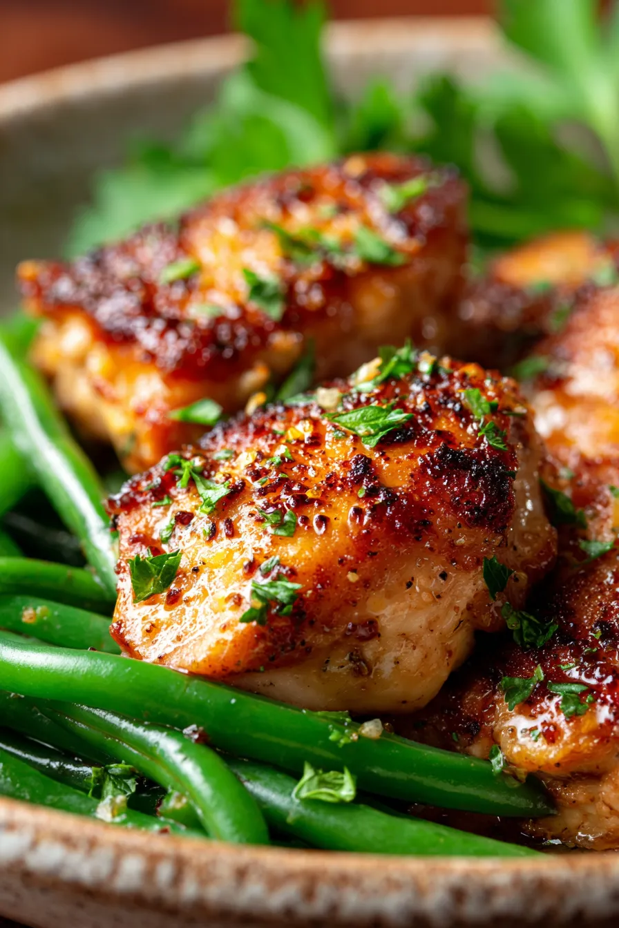 Lemon Garlic Butter Chicken Thighs with Green Beans-sauce-shimmering