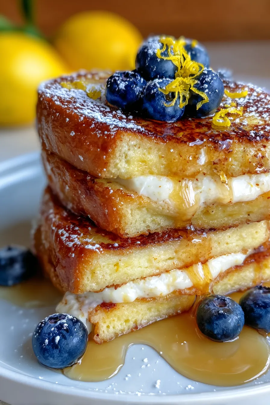 Lemon Ricotta Stuffed French Toast-overhead-plate