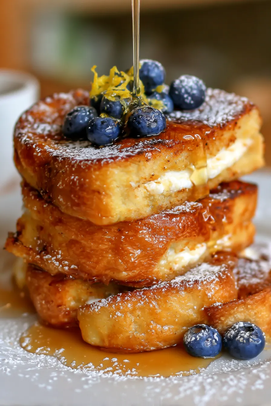 Lemon Ricotta Stuffed French Toast-stack-syrup