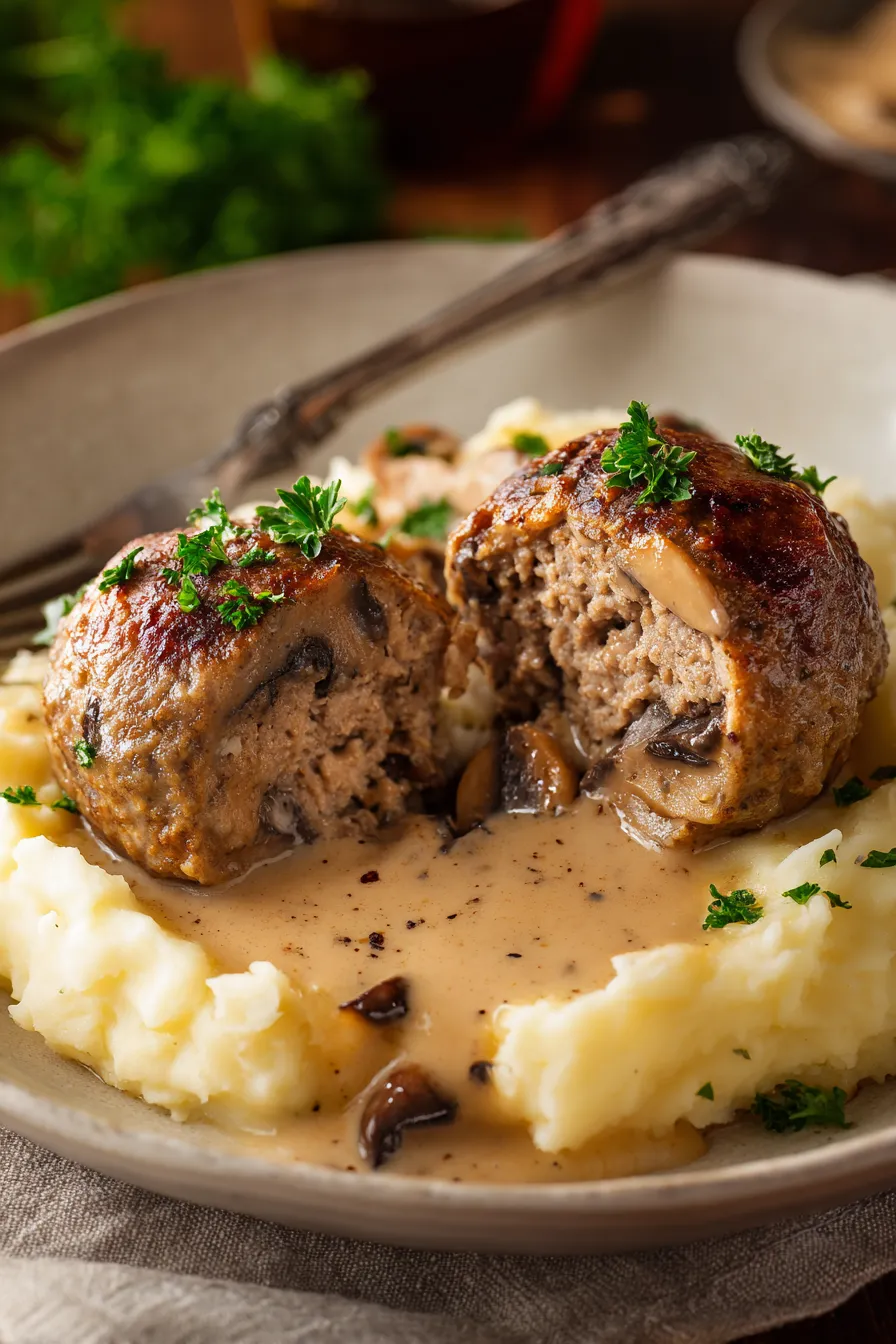 Mashed Potatoes and Meatballs serving