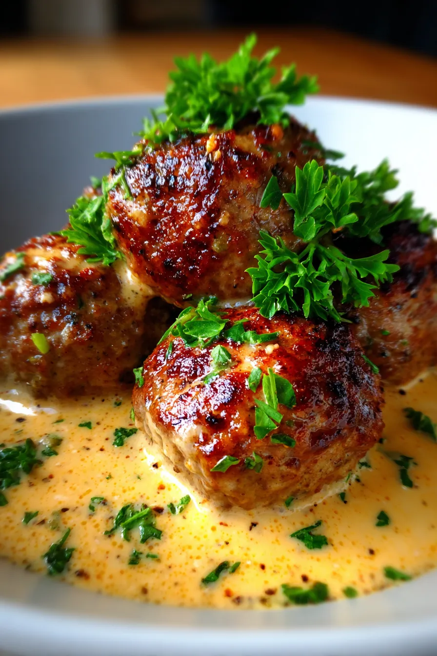 Meatballs with Creamy Dijon Mustard-sauce-closeup