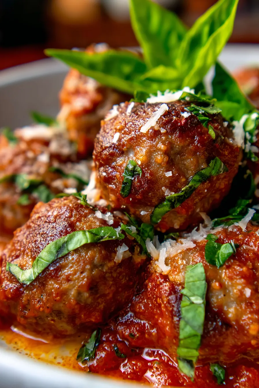 Meatballs with Creamy Sun-Dried Tomato Sauce-plated-garnish