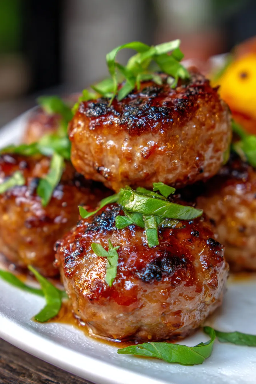 Meatballs with Peach BBQ Glaze-texture-closeup
