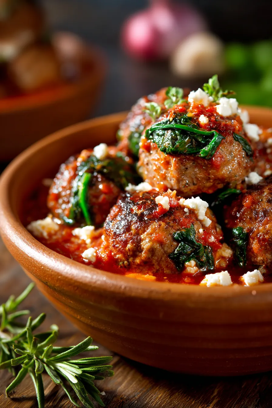 Meatballs with Spinach & Feta-texture-closeup